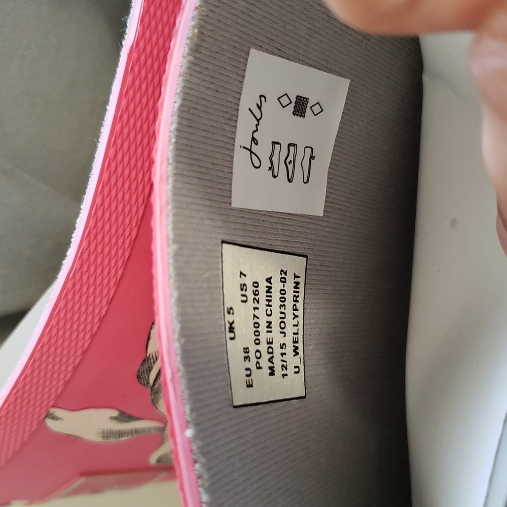 Joules Womans Pink W/ White Floral Print Rain Boots - Picture 5 of 11